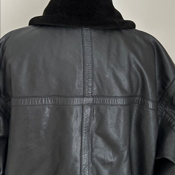Inivia Leather Men’s 3XL Black Genuine Leather Shearling Aviator Bomber Jacket - Picture 5 of 16